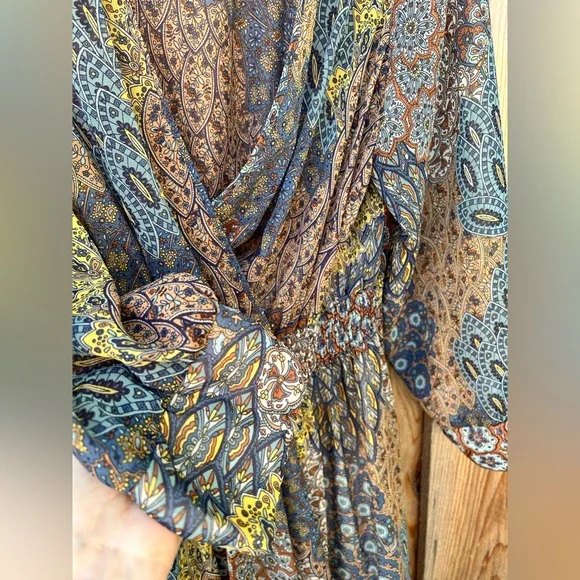 Kate & Lily Multicolor Geometric Long Sleeve Maxi Dress Size 16 W Elastic Waist - Picture 4 of 6